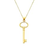 14K Yellow Gold Key to My Heart Charm Pendant with 1.0mm Anchor Link Mariner Chain Necklace Set - 18