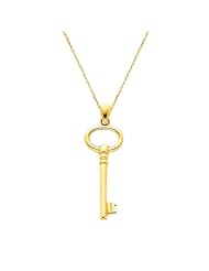 14K Yellow Gold Key to My Heart Charm Pendant with 1.0mm Anchor Link Mariner Chain Necklace Set - 18" Inches