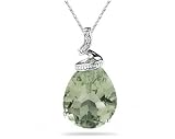 10.25ct Pear Shaped Green Amethyst & Diamond Pendant in 10K White Gold