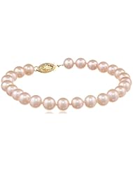 14k Yellow Gold Natural Pink Freshwater Cultured Pearl AA Grade 6.5-7mm Bracelet, 7.25"