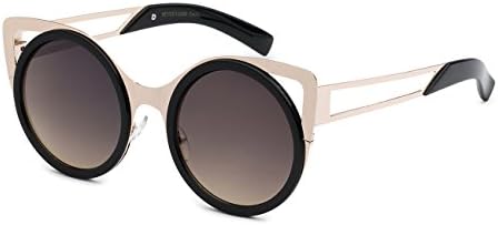 Womens Vintage Party Two Tone Metal Cat Eyes Frame Rounded Fashion Sunglasses (Gold Black)