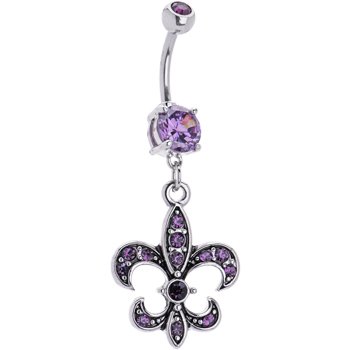 Purple Gem Fleur De Lis Belly Ring