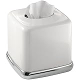 InterDesign York Bath Collection, Facial Tissue Box Cover/Holder for Bathroom Vanity Countertops - White