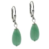 Sterling Silver Genuine Aventurine Stone Teardrop LeverBack Earrings