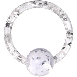 14 Gauge Clear Glitter Ball Captive Ring