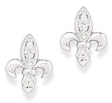 Rhodium Plated Fleur- de -lis CZ Post Earrings