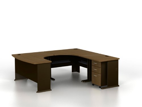 BUSH BUSINESS FURNITURE Series A Professional Configuration, Overall 7-Foot by 7-Foot 7-Inch, Right, Sienna Walnut Finish On Sale