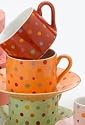 Yedi Houseware Classic Coffee and Tea Polka Dot Teacups and Saucers, Set of 6