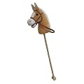 Steckenpferd, Farbe beige mit heller M�hne mit Funktion. Ein Ohr dr�cken und das Pferd macht Gewieher und Galopp Gr��e ca.100 cm Top Qualit�t mit Haltegriffen und Laufrollen aus Holz