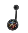 Genuine Ed Hardy Anodized Black Belly Ring - Tiger with Hat Logo in 10mm - 14 Gauge - 5mm Ball - Sold Individually