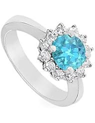 Blue Topaz and Diamond Ring 14K White Gold - 1.50 CT TGW