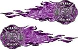12 Inferno Purple Flaming Maltese Cross Firefighter Decals REFLECTIVE (Left and Right Set)