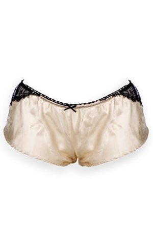 Hypnotique Ivory Silk and Black Lace French Knickers