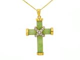 9ct Yellow Gold Ladies Jade & Diamond Cross Pendant on 18 Curb Chain