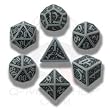 Q-Workshop Polyhedral 7-Die Set: Carved Skull Dice Set (Gray and Black)