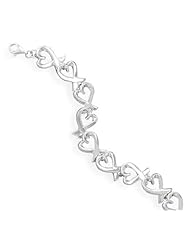 7.5" Rhodium Plated Heart Link Bracelet