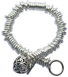 Sweetie Bracelet with large Heart 3D puff Charm by GlitZ JewelZ � - Silver plated - Size 18cms, 7 inches - solidly made with stretchable nylon thread so that it fits comfortable - weighs about 50g, looks like real silver