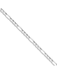 4.00 mm Solid 14K White Gold High Polish Classic 3 + 1 Figaro Link Chain Necklace - 24 inches