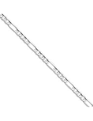 4.00 mm Solid 14K White Gold High Polish Classic 3 + 1 Figaro Link Chain Necklace - 30 inches