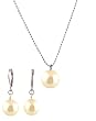 Necklace - Earrings Set - N501 - Glass Pearl Drop (10 mm) hung on 1 mm Ball Chain ~ Cream