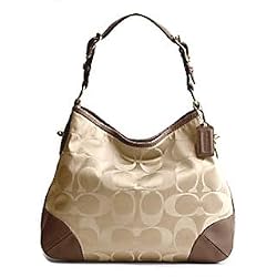 Coach Signature Sateen Peyton Shoulder Hobo Bag Purse Khaki Nutmeg