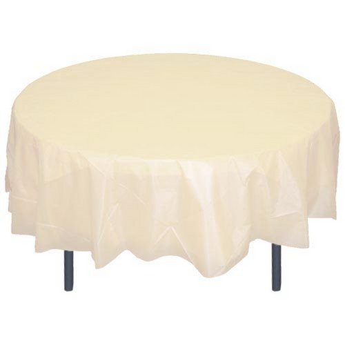 Exquisite 12-Pack Premium Plastic 84-Inch Round Tablecloth, Ivory