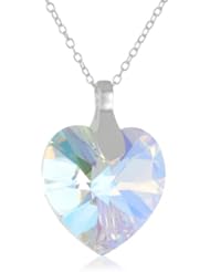 Sterling Silver Aurora Borealis Swarovski Elements Heart Pendant Necklace, 18"