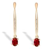 14K Yellow Gold Genuine Oval Ruby and Diamond Dangle Drop Earrings