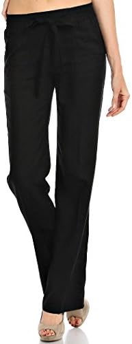 Rack29 Women's Solid Tie Bow Front Linen Long Office Work Casual Pants Medium Ablack