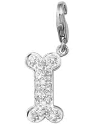 14K White Gold Diamond Dog Bone Charm