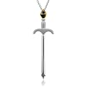 Men's 14k Gold and Silver Sword Black Diamond Pendant Necklace - 0.05 carat