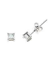 0.29CTW 18K White Gold Genuine Diamond Princess Cut Solitaire Stud Earrings