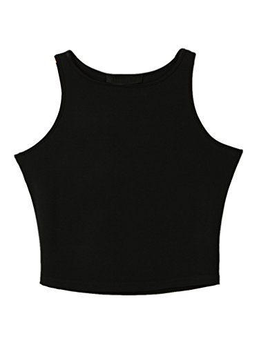 Persun Women's Black Basic Elastic Sleeveless Plain Crop Top