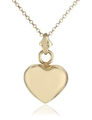 14k Italian Yellow Gold Diamond Cut Rolo Chain with Puffed Heart Necklace, 17"