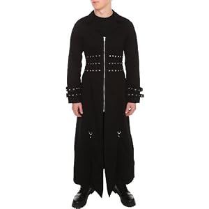 Mens Black Long Grommet Lace Up Jacket Gothic Trench Coat