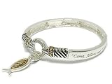 Bible Phrase Inscribed Crystal Christian Fish Charm Stretch Bracetet Jewelry