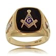 Men's Onyx Freemason Ring in Solid Yellow Gold
