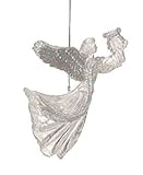Clear Glittered Flying Angel Holding Harp Christmas Ornament #182269