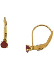 Round Shape Ruby Earrings - July Birthstone - in 14kt Yellow Gold - Lever Back