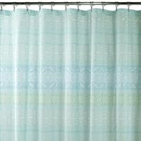 Deco Bain Soft Jade Green & Aqua Blue on White Mosaic Tile Fabric Shower Curtain