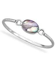 Oval Abalone Shell Inlay Sterling Silver Bangle Bracelet