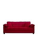 Handy Living CAC4-S1-AAA47 050 Living Room Convert-A-Couch Microfiber Sleeper Sofa With Pillow Top Arms, Crimson With 2 Decorative Decorative Throw Pillows