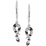 Sterling Silver 1/6 CT TW/PAIR Genuine Black Spinel And Diamond Snake Earrings Diamond quality A (I2 clarity, I-J color)