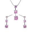 Sterling Silver Earrings and Pendant With Three Pink Round Cz Stones Set