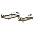 Set of Two Iron Serving Trays with Bird Details