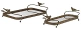 Set of Two Iron Serving Trays with Bird Details