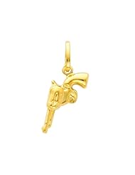 14K Yellow Gold Revolver Hand Gun Charm Pendant