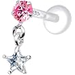 Silver 925 Pink Round Star Dangling CZ Tragus Earring