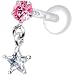 Silver 925 Pink Round Star Dangling CZ Tragus Earring