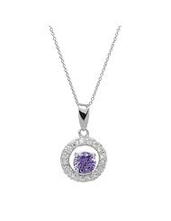 .925 Sterling Silver CZ Purple Amethyst Color Halo Pendant Necklace 18"